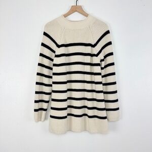 Talbots Striped Knit Sweater Womens 1X Cream Navy Cotton Shaker Roll Neck